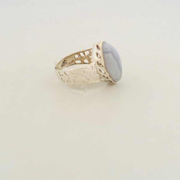 Brand New Sterling Silver 925 Marquise Cut Violet Lace Agate Ring Filigree Band - Picture 5 of 10